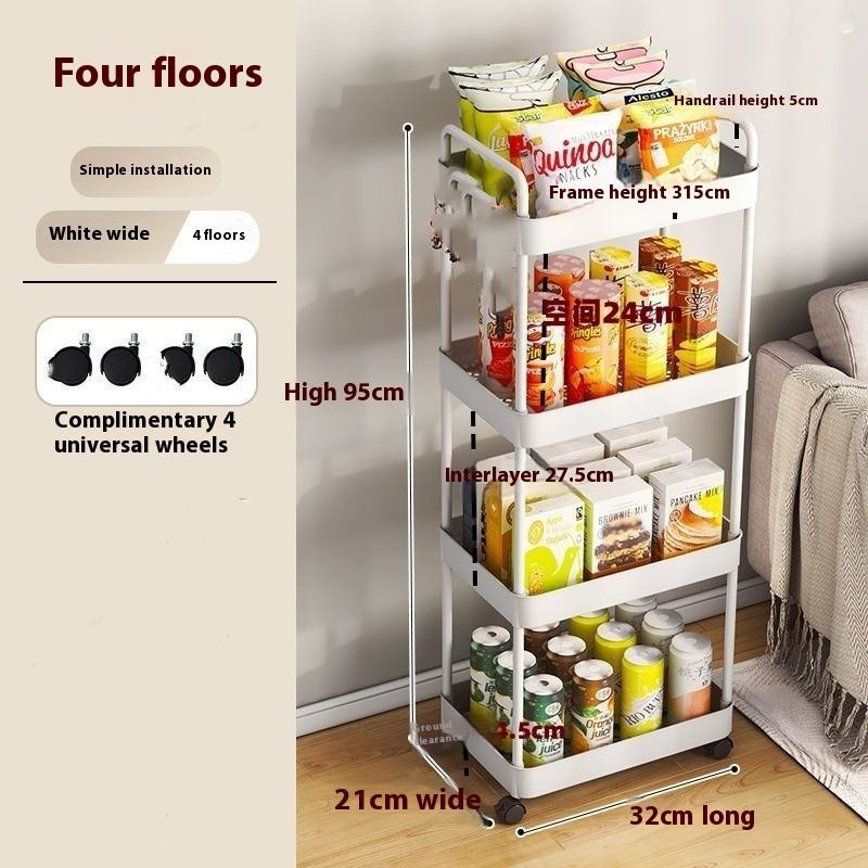 Etagère de rangement à 4 niveaux avec roulettes