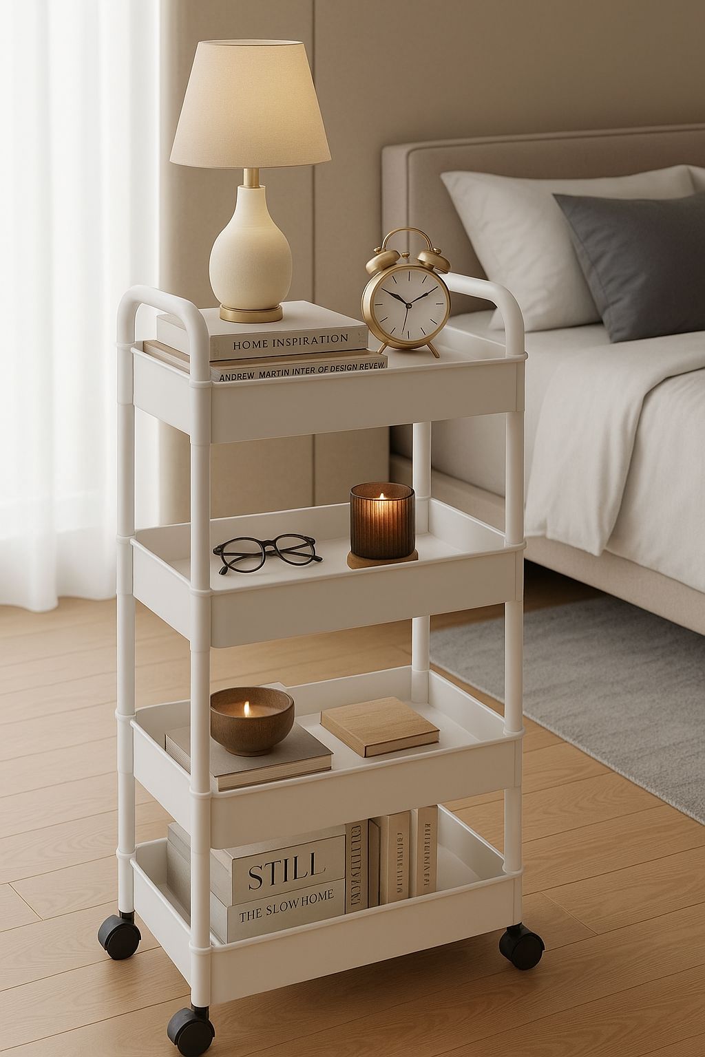 Etagère de rangement à 4 niveaux avec roulettes